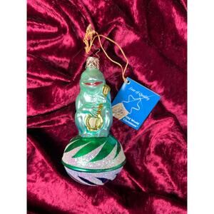 Vintage Christmas Handblown Glass Ornament Banjo Frog - Old World Christmas 1993